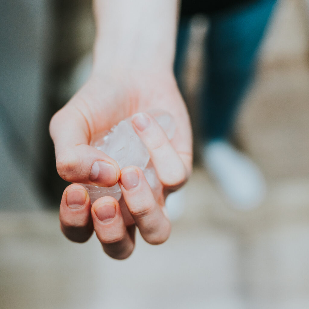 Holding ice cubes 